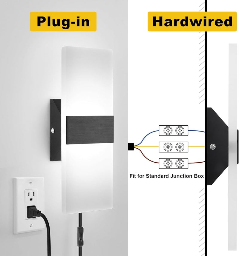 GOODATE Plug in Wall Sconce with Stepless Adjustable 3000K-6500K Colors and 10%-100% Brightness, 12W Acrylic LED Wall Light with Remote, Hardwire or Plug-in (1 Pack, Black) - Image 5